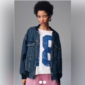 We The Free Denim Stadium Jacket Bomber Indigo Blue. Size Small. NWOT